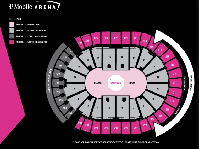 Mapa de asientos del T-Mobile Arena UFC